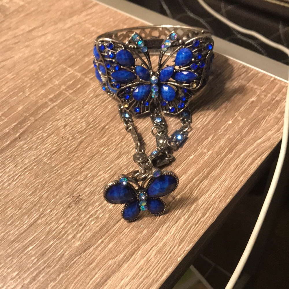 Blue butterfly bracelet & ring